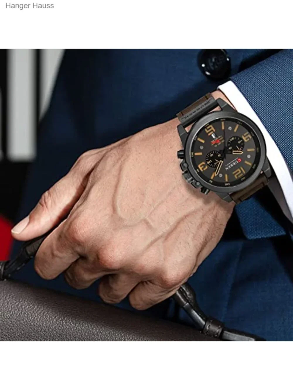 Men's Analog Quartz Chronograph Leather Watch